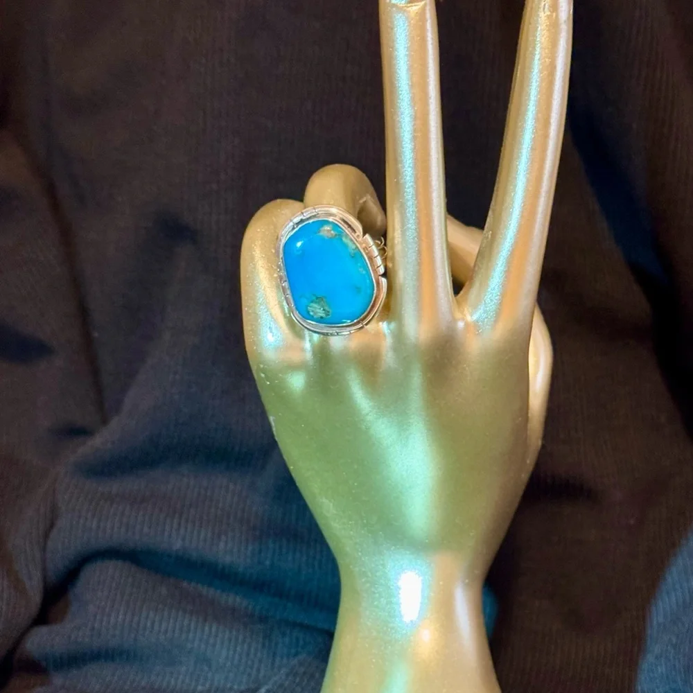 Turquoise Gemstone Natural Turquoise Stone 925 Sterling Silver Statement Ring - Picture 4 of 9